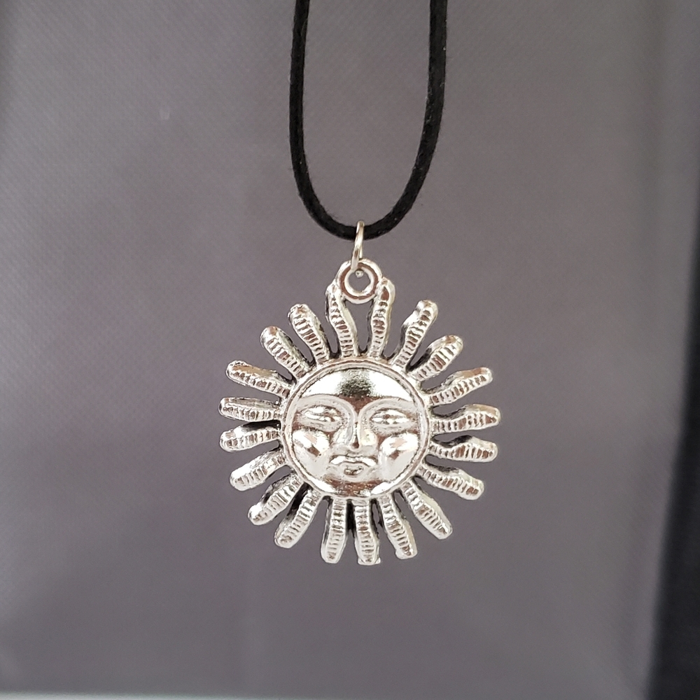 Silvertone Sun on Knotted Cord